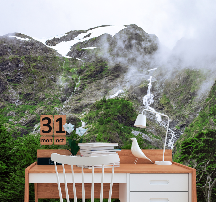Beautiful waterfall with mountains wall mural - TenStickers
