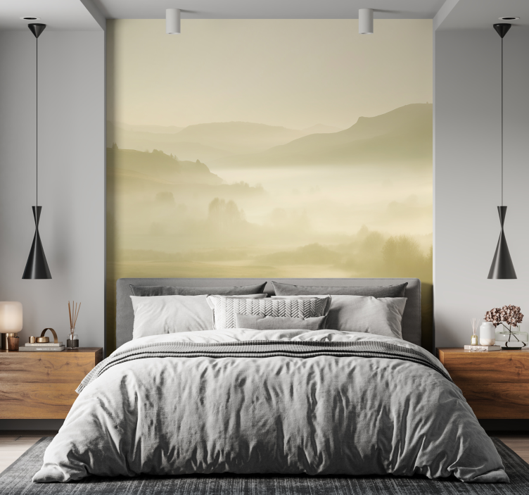 Beige And Misty Mountain Views Wall Mural - TenStickers