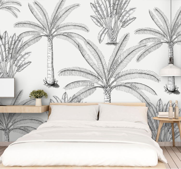 Black palm trees living room wall mural - TenStickers
