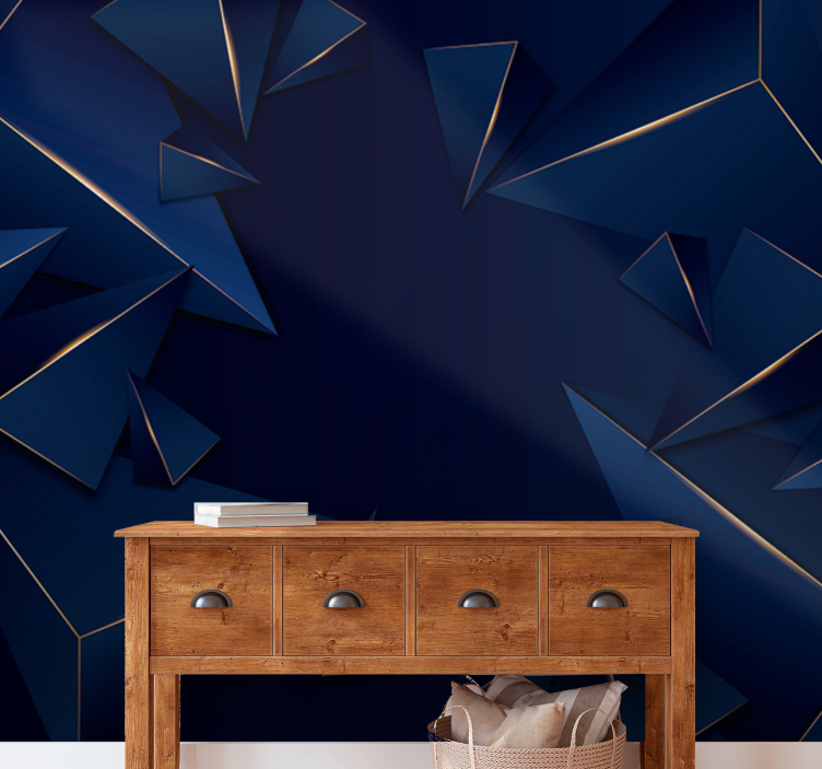 Blue and gold geometric pattern 3D Wall Mural - TenStickers