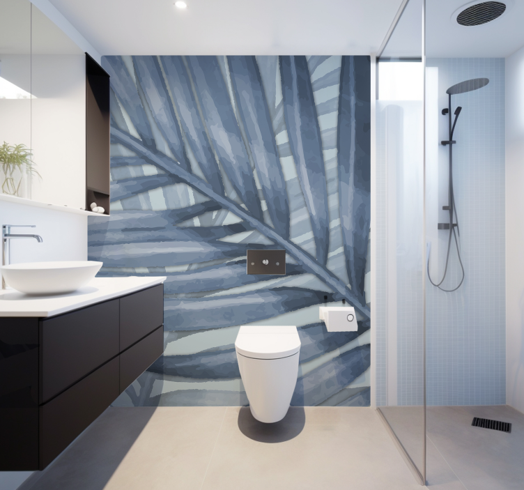Blue tropical leaves Bathroom Wall Decor - TenStickers