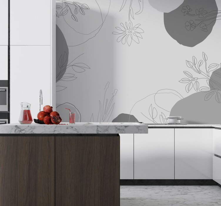 Botanical grey tones kitchen wall mural - TenStickers