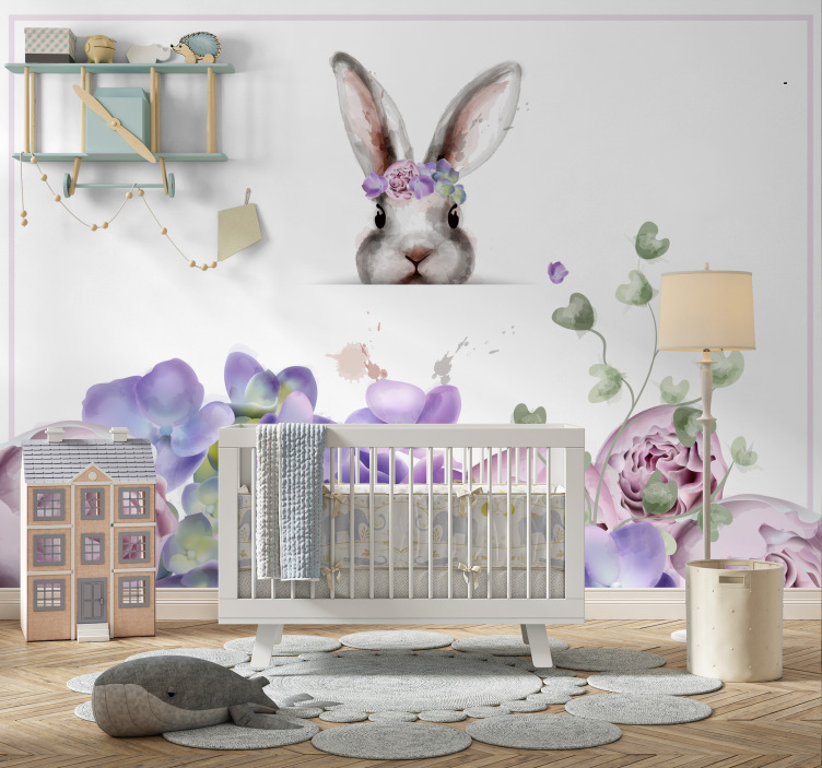Bunny with flower crown wall mural - TenStickers