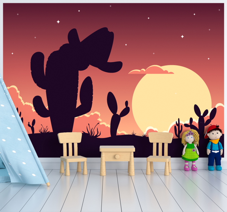 Cactus Sunset Silhouette kids wall mural - TenStickers