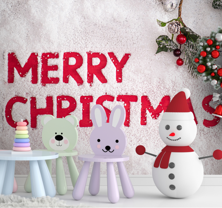 Christmas wall mural festive snowy greetings - TenStickers