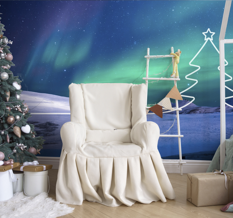 Christmas wall mural northern lights landscape - TenStickers