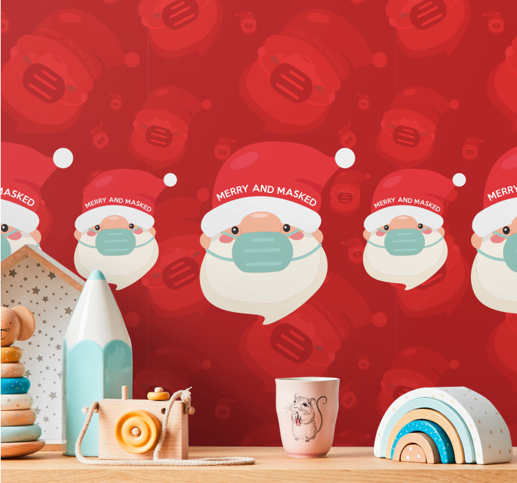 Christmas wall mural santa in a mask - TenStickers