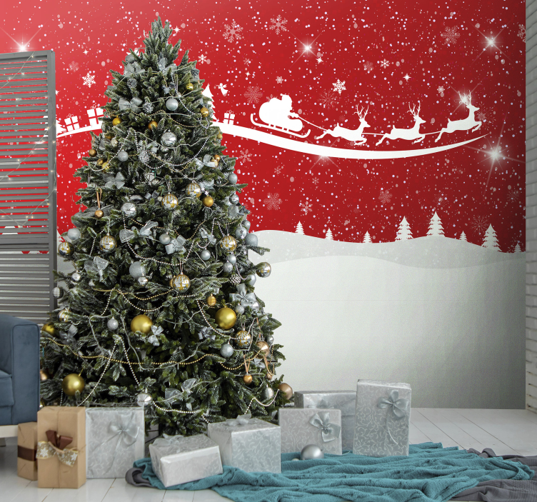 Christmas wall mural santa sleigh decoration - TenStickers