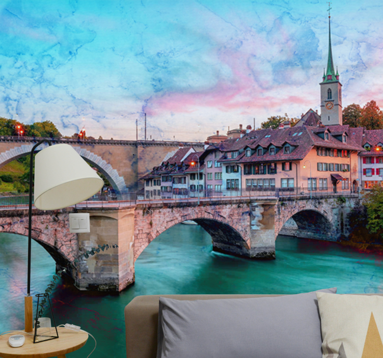 City wall mural bern bridge view - TenStickers