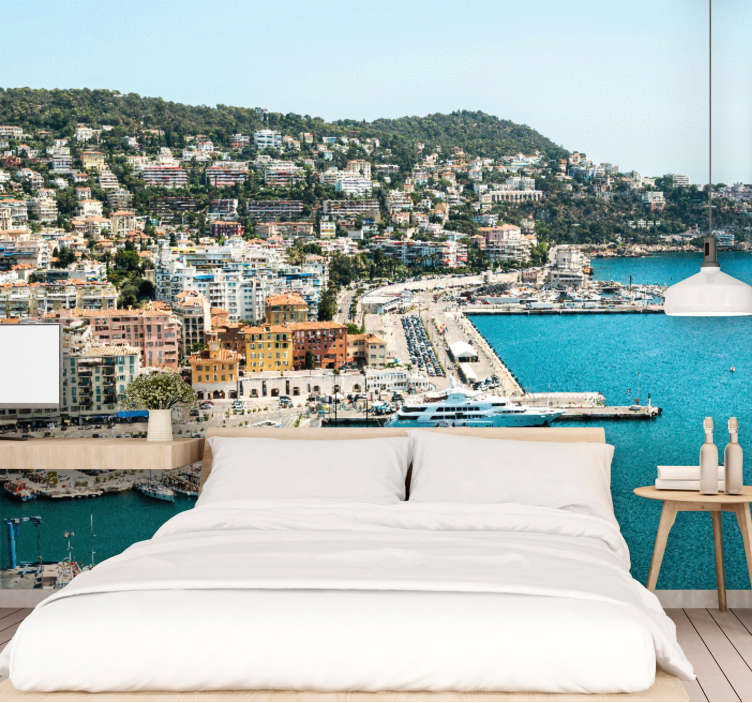 City wall mural coastal cityscape view - TenStickers