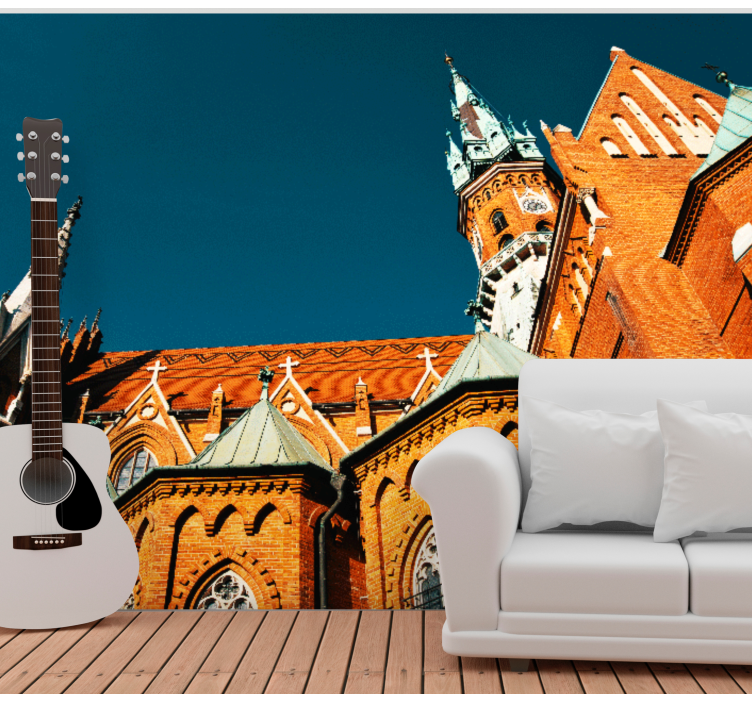 City wall mural historic red brick architecture - TenStickers