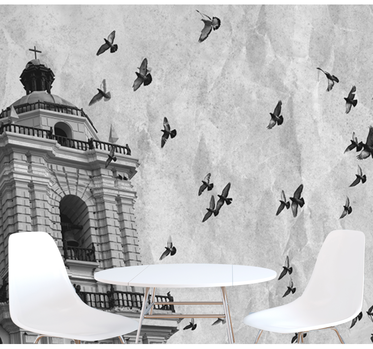 City wall mural historic tower birds design - TenStickers