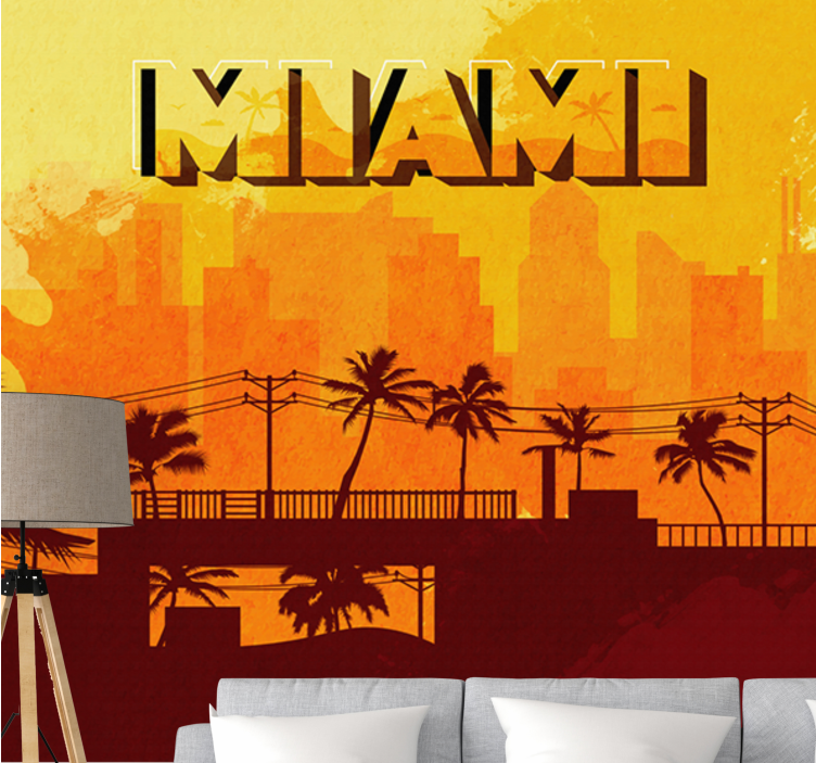 City wall mural miami skyline at sunset - TenStickers