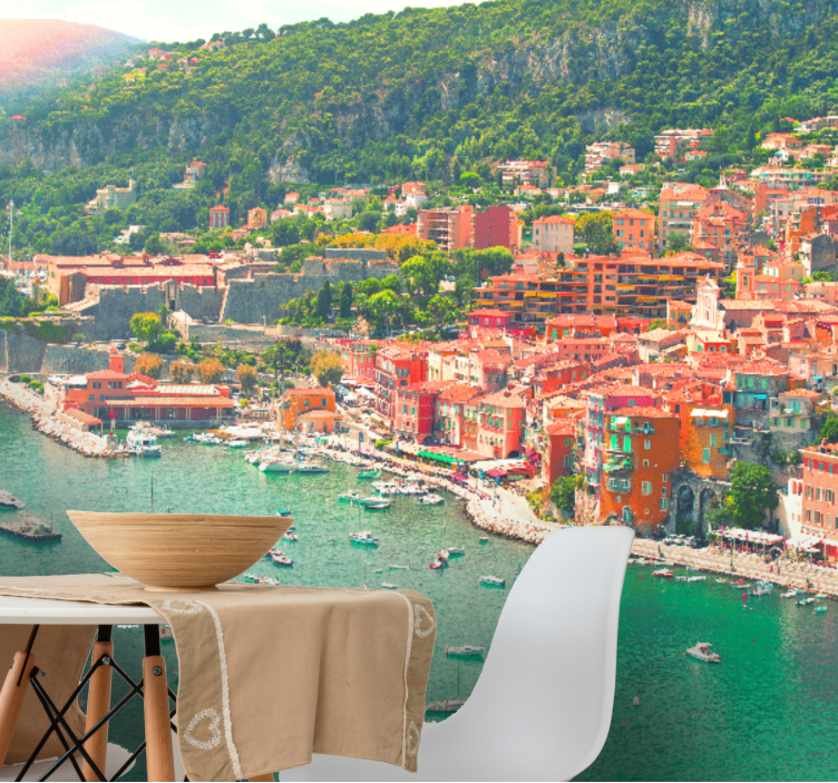 City wall mural seaside village view - TenStickers