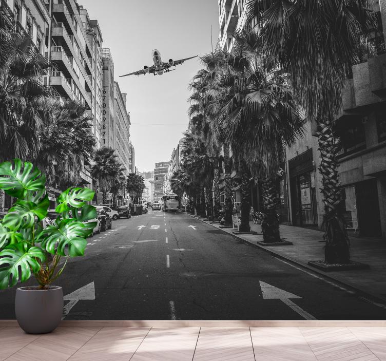 City wall mural urban scene aerial view - TenStickers