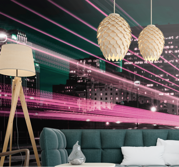 City wall mural urban skyline rush - TenStickers