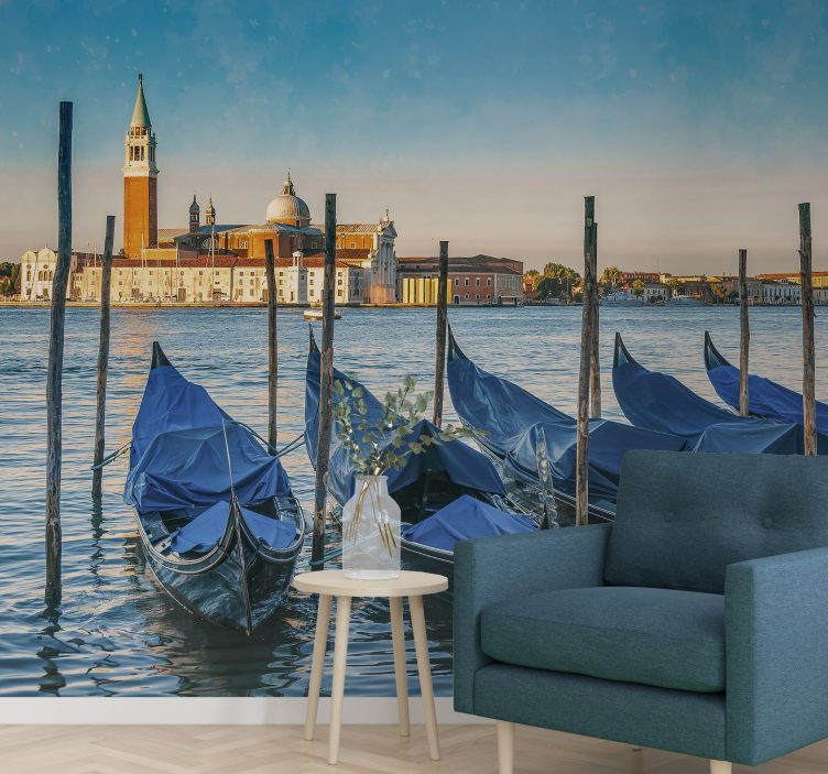 City wall mural venetian gondolas scene - TenStickers