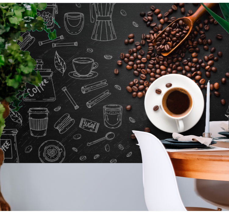 Coffee culture elements phrase wall mural - TenStickers