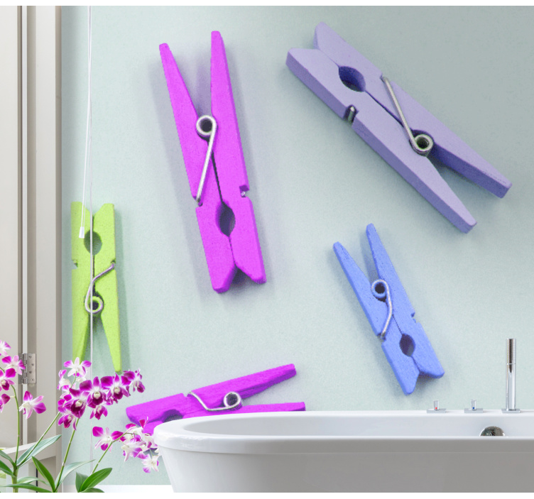 Colorful Clothespins Arrangement wall mural - TenStickers