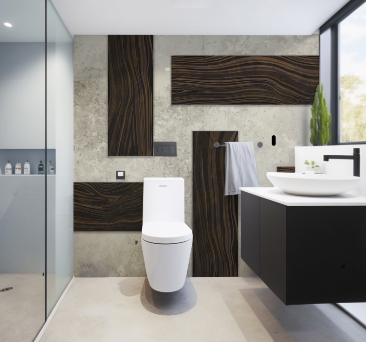 Concrete and wood texture bathroom wall mural - TenStickers