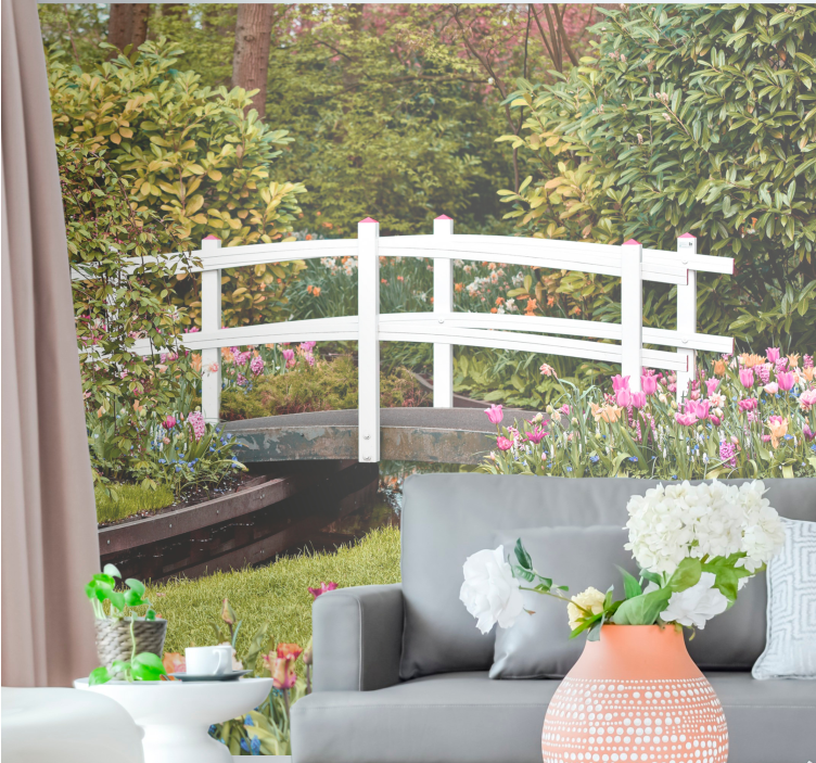 "Cottagecore" green bridge nature wall mural - TenStickers