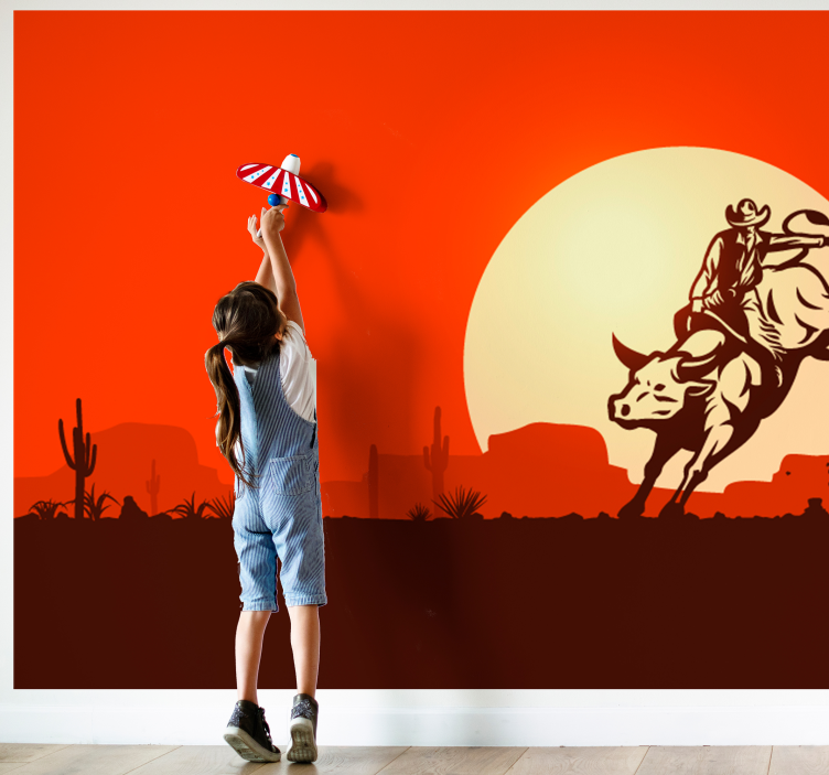 Cowboy riding a bull animal wall mural - TenStickers