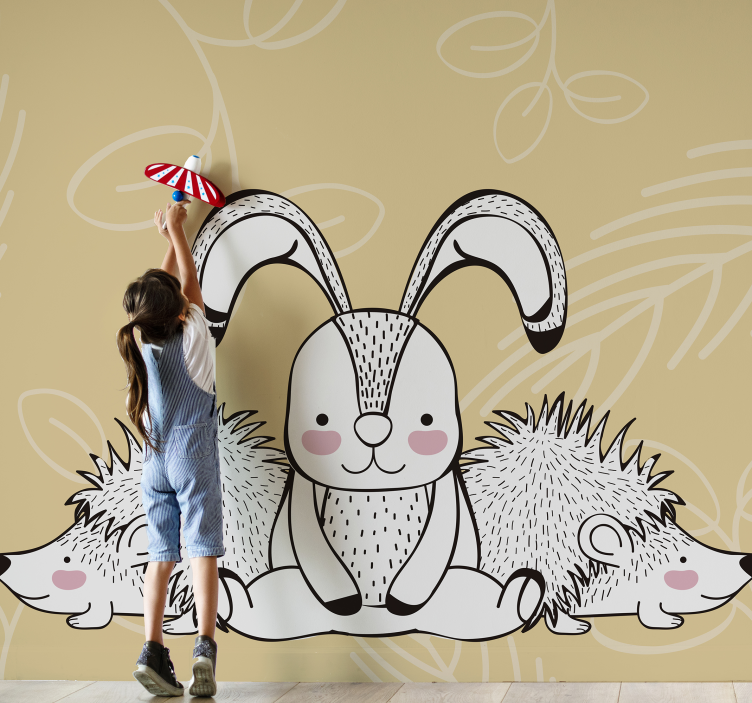 Animal mural cute bunny and hedgehog - TenStickers