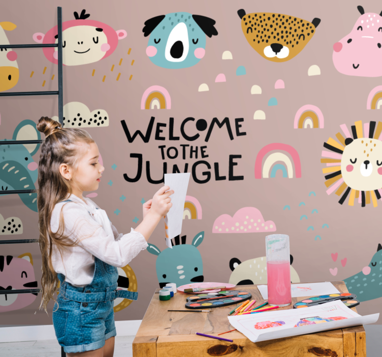 Cute jungle animals animal mural - TenStickers