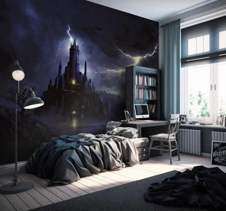 Dark Castle and Storms fantasy wall mural - TenStickers