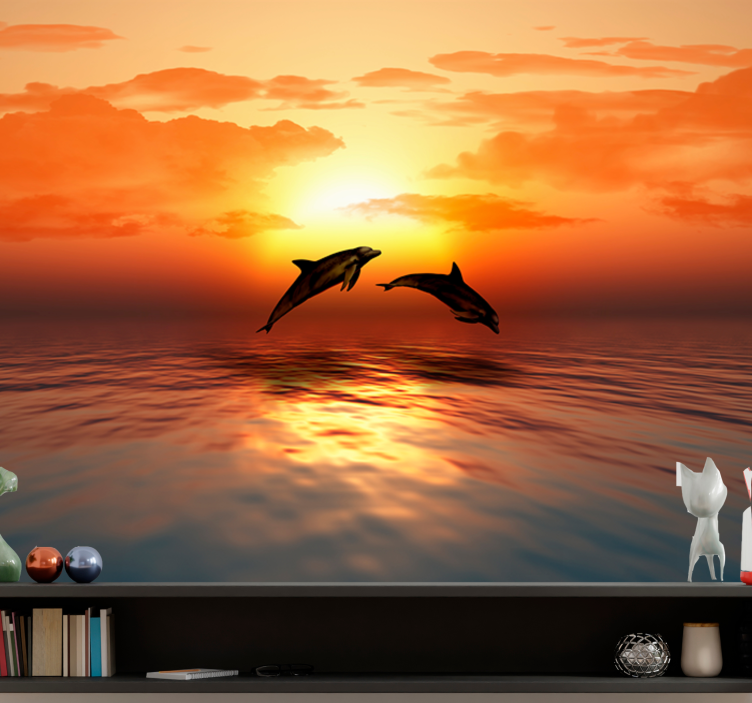Dolphins Jumping Sunset animal mural - TenStickers
