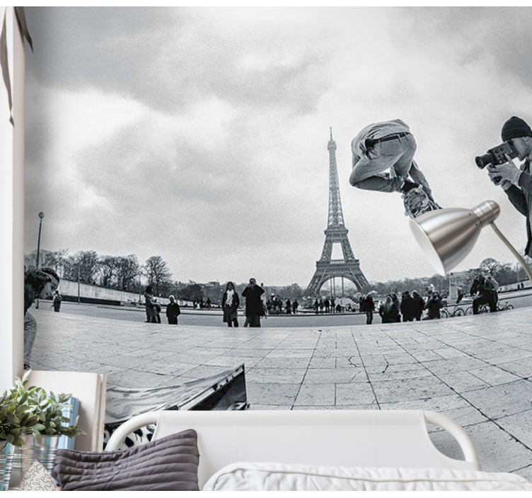 Eiffel Tower skateboarding paris wall mural - TenStickers