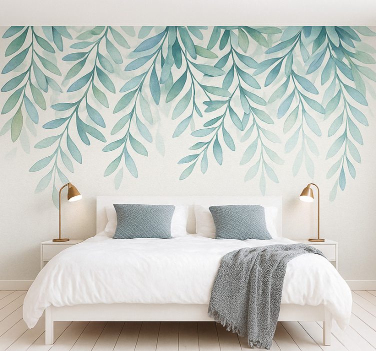 Elegant watercolour leaves teenage wall mural - TenStickers