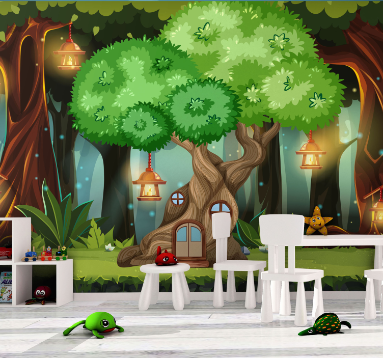 Fantasy tree house lanterns Kids wall Murals - TenStickers