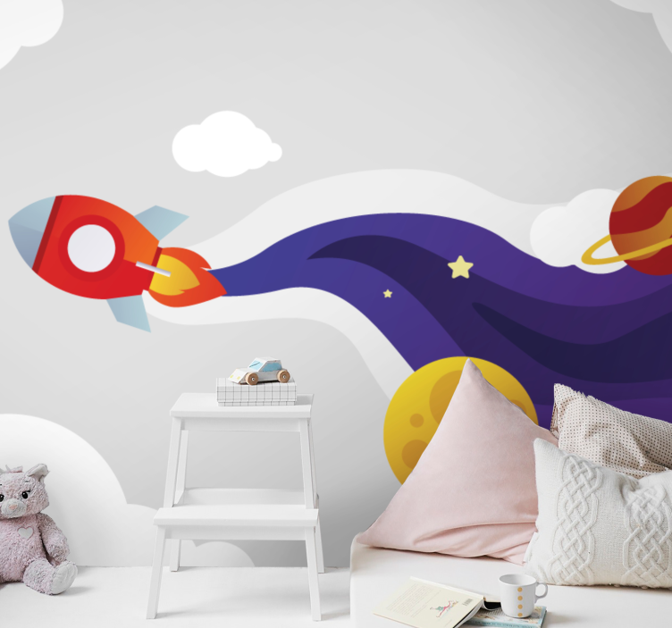 Fantasy wall mural spaceship and celestial bodies - TenStickers