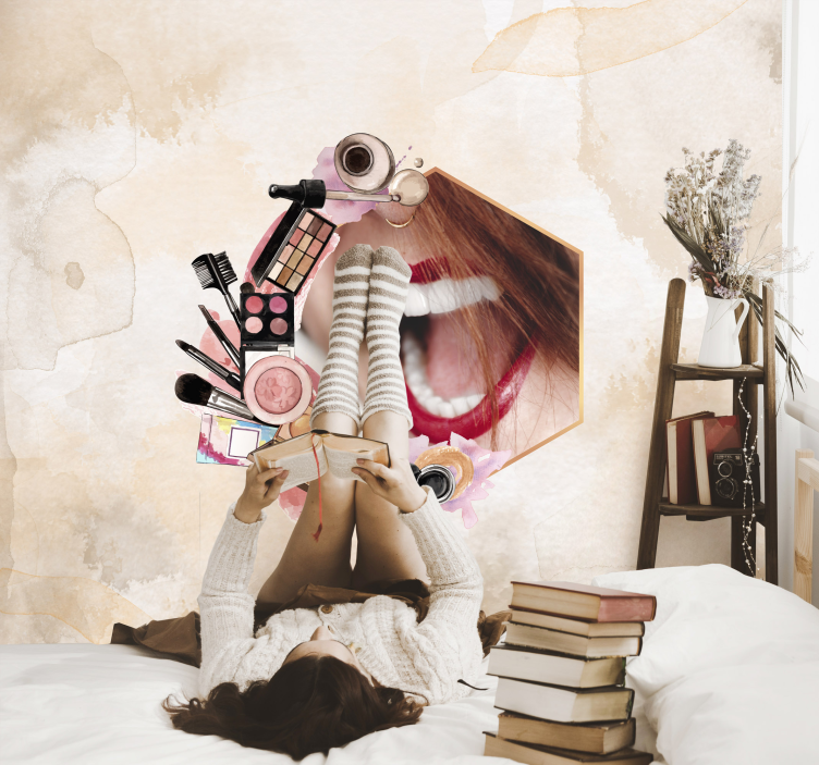 Fashionable Beauty Essentials phrase wall mural - TenStickers