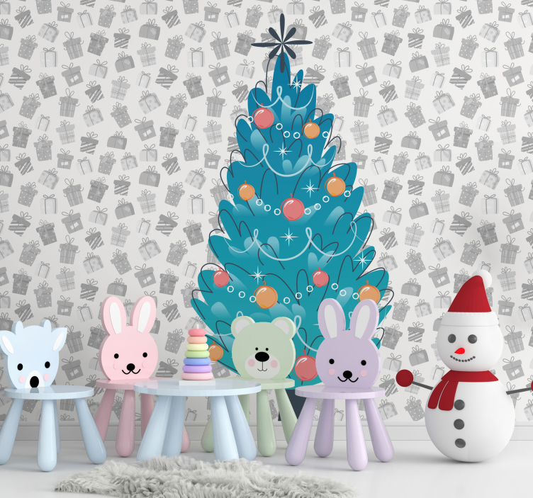 Festive Animal Gathering christmas wall mural - TenStickers