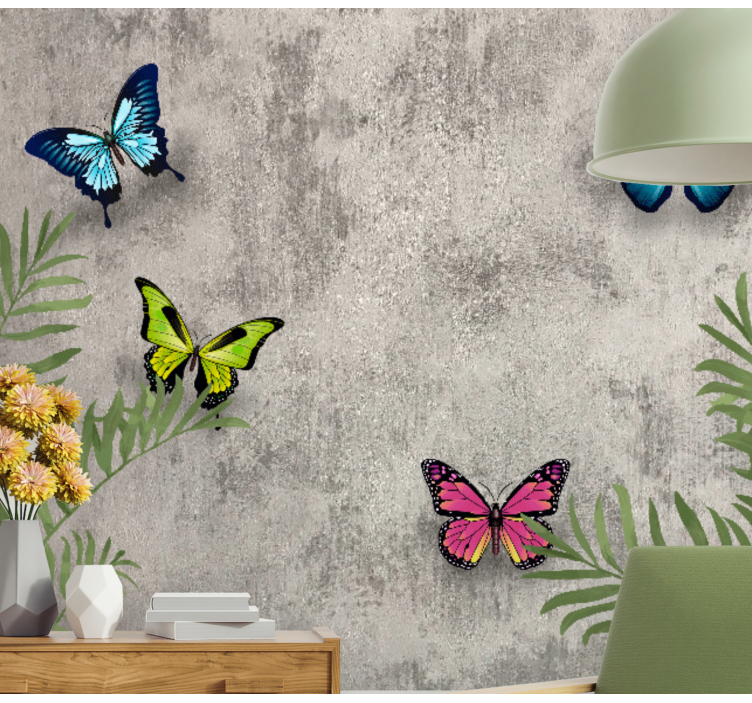 Flower mural butterflies and leaves design - TenStickers