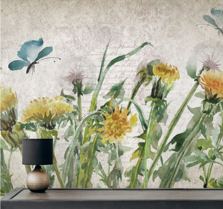 Flower mural dandelions with butterflies - TenStickers