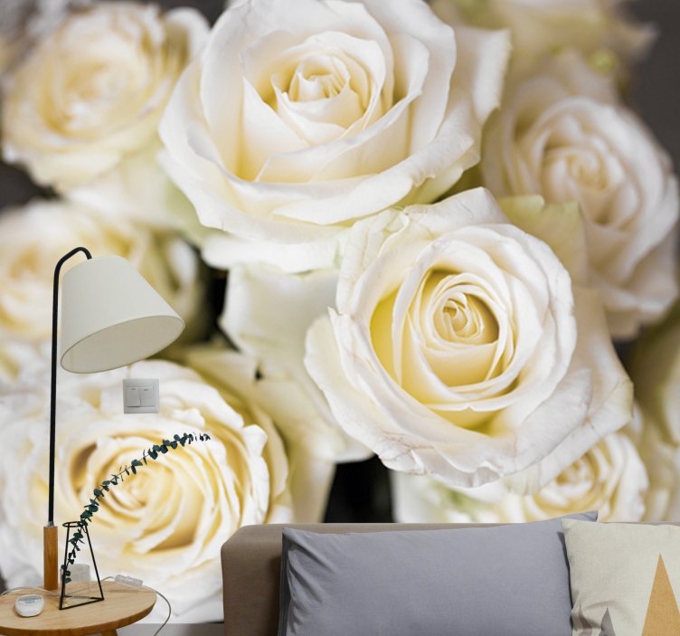 Flower mural elegant white roses design - TenStickers