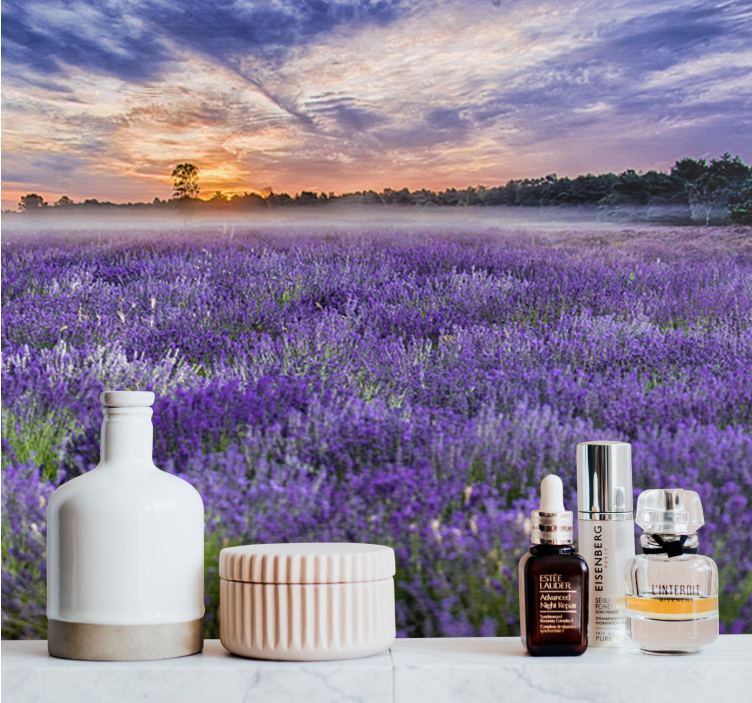 Flower mural lavender field at twilight - TenStickers