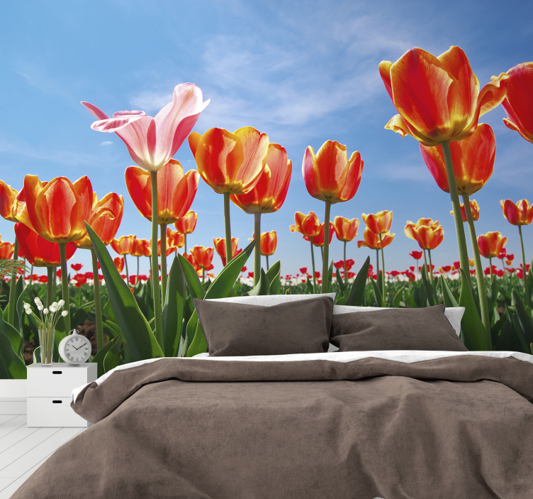 Flower mural lively tulip meadow - TenStickers