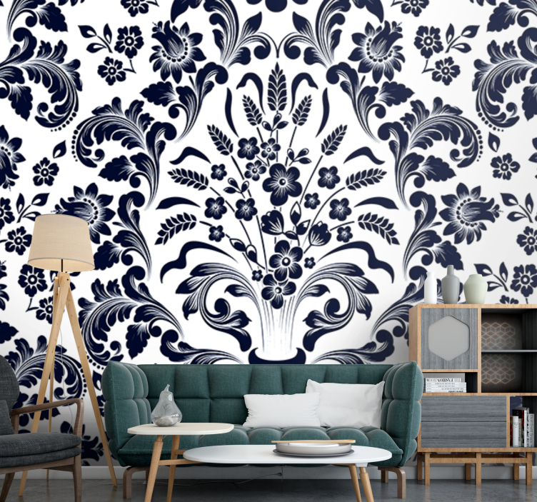 Flower mural navy floral design - TenStickers