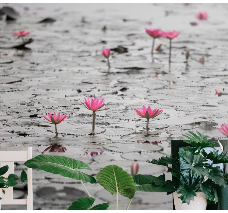 Flower mural pink lotus blossoms - TenStickers