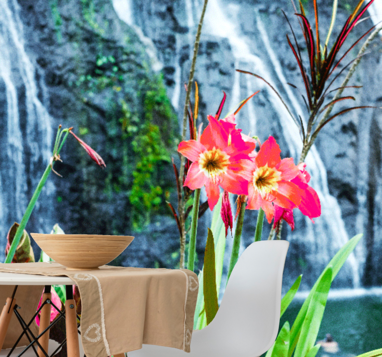 Flower mural pink tropical blossoms - TenStickers