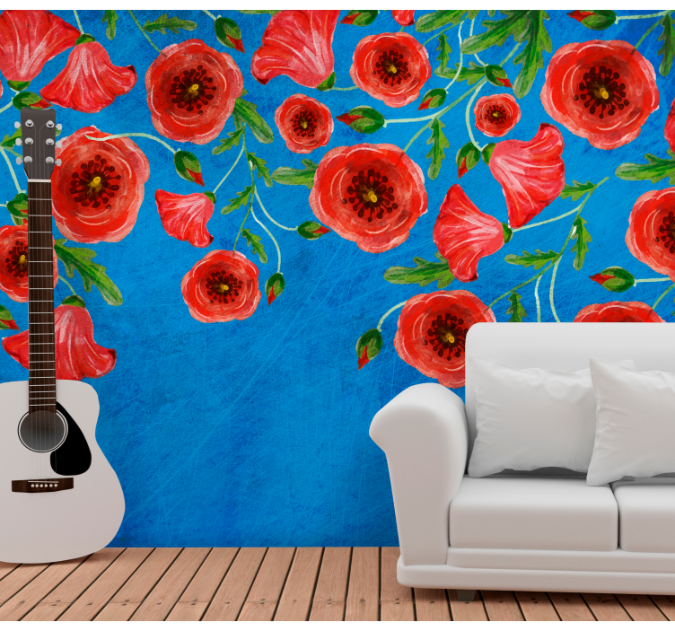 Flower mural poppy floral design - TenStickers