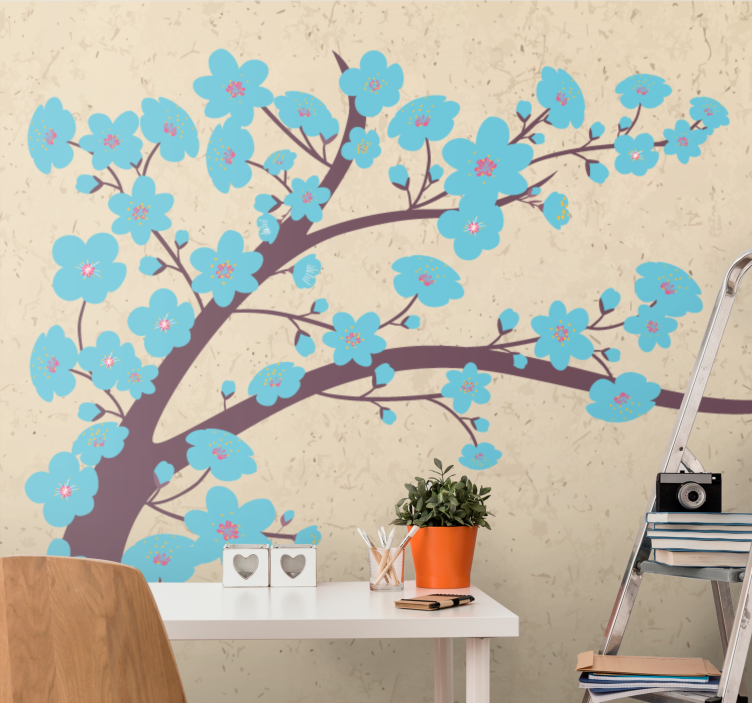 Flower mural sakura bloom stem - TenStickers