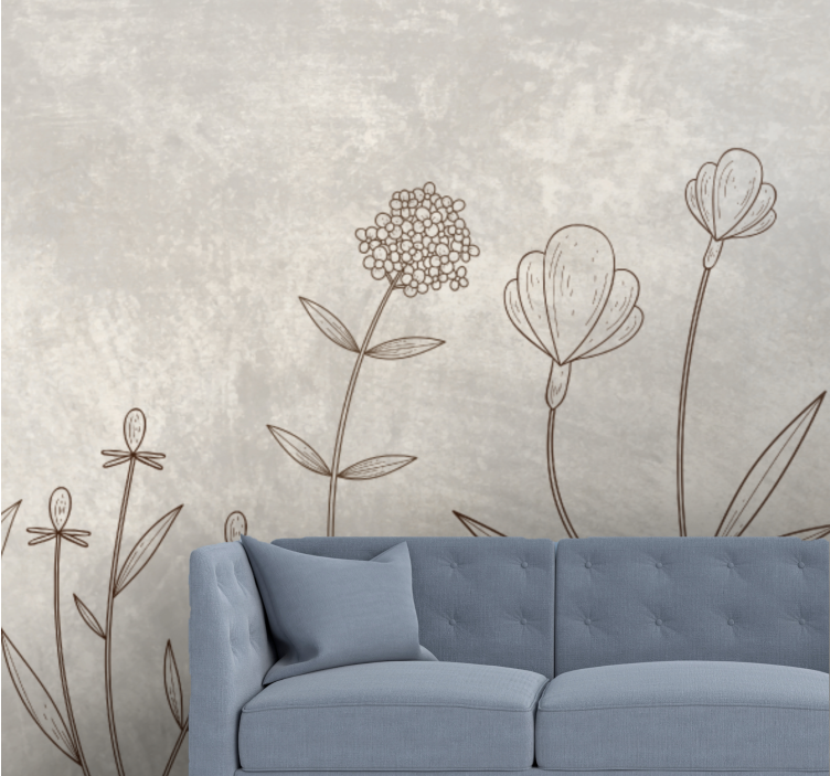 Flower mural sketchy floral design - TenStickers