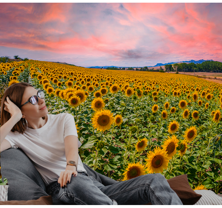 Flower mural sunflower field view - TenStickers