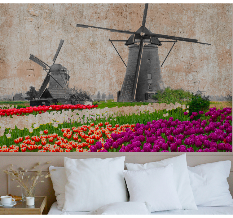 Flower mural vibrant tulip meadow - TenStickers