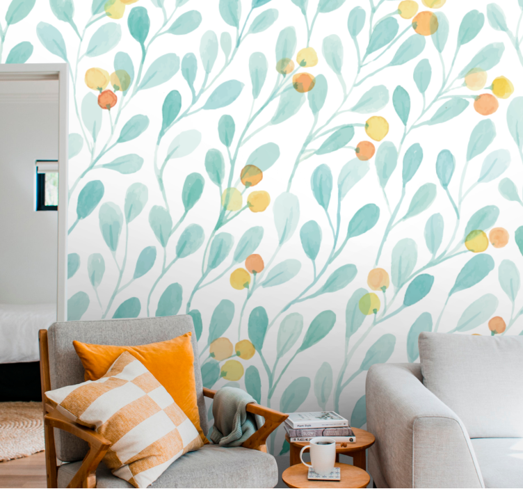 Flower mural with botanical leaf design - TenStickers